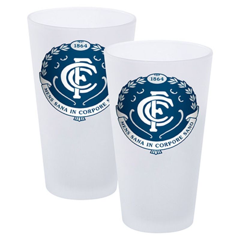 AFL SET OF 2 FROSTED CONICAL GLASSES CARLTON BLUES