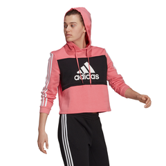 Adidas Womens Logo ColourBlock Fleece Cropped Hoodie