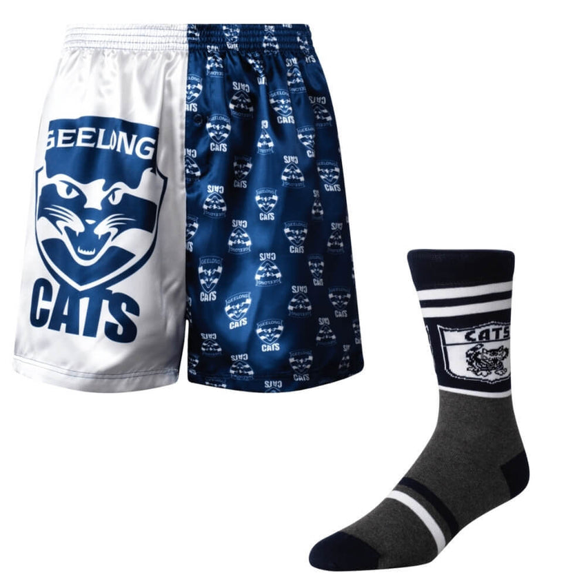 AFL Geelong Cats Boxer Shorts & Socks Gift Pack