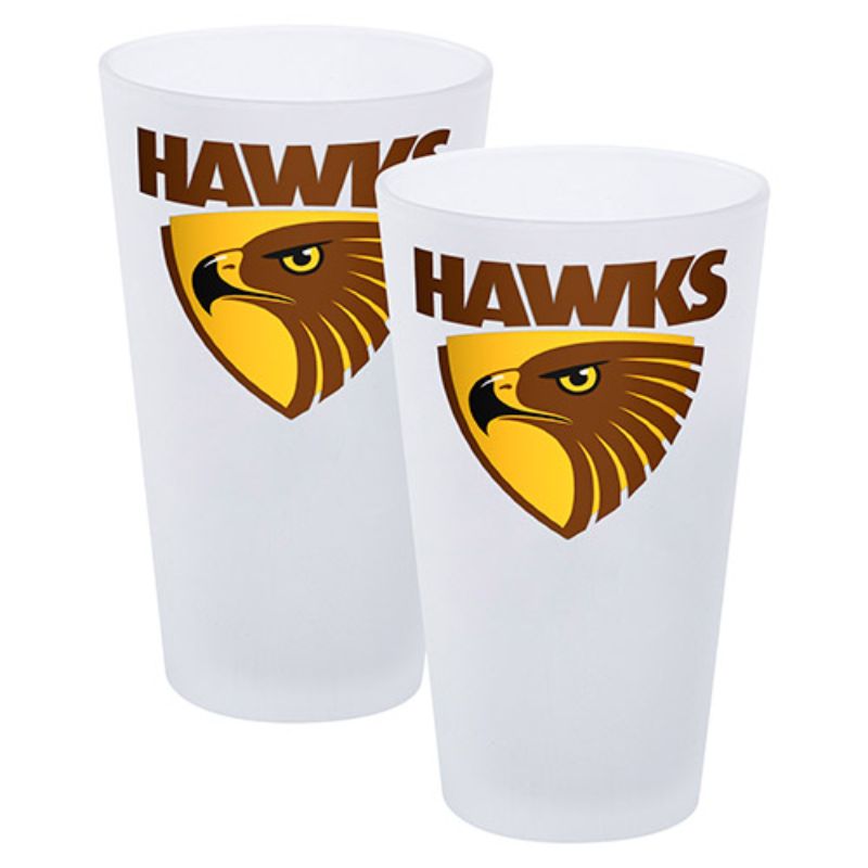 AFL SET OF 2 FROSTED CONICAL GLASSES HAWTHORN HAWKS