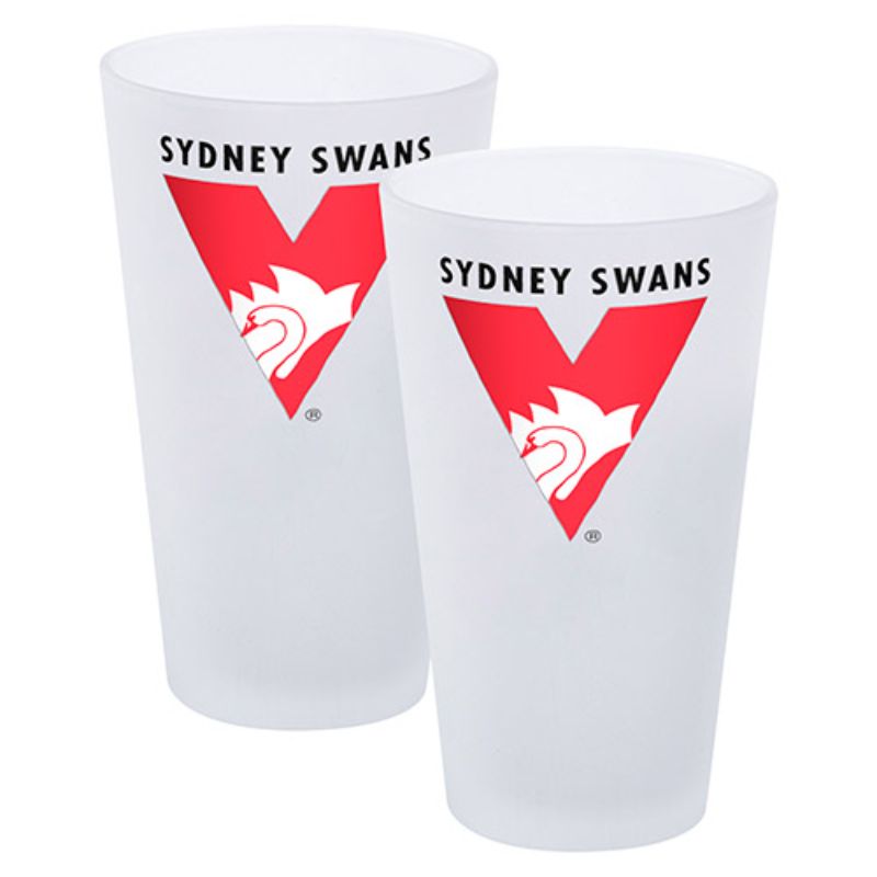 AFL SET OF 2 FROSTED CONICAL GLASSES SYDNEY SWANS